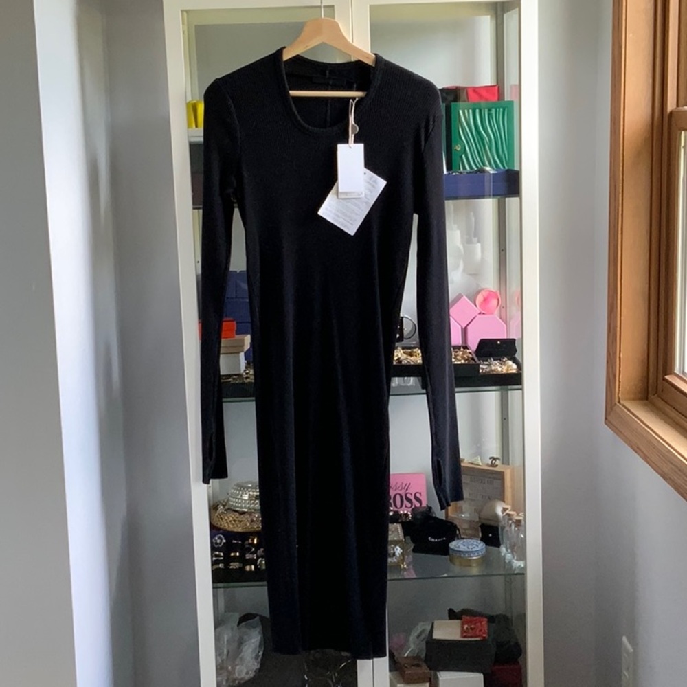 Helmut Lang Black and White Long Sleeve Bodycon Dress